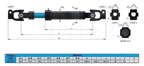 Coluna de Direção Aço 569MM 36x54E