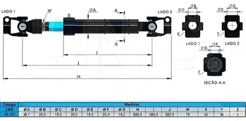 Coluna Direção Aço 36 Estrias H680MM