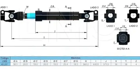 Coluna Direção Aço 560MM 36 Estrias VW