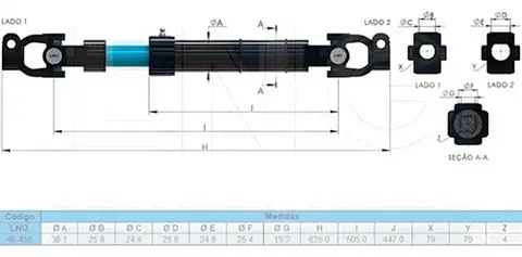 Coluna Direção Aço 625MM para Scania Ônibus
