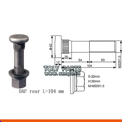 Parafuso Roda Trás para DAF CF85 XF105 M22x100