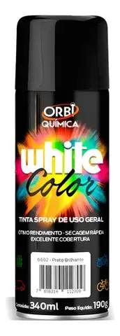 Tinta Aerosol White Color Preto Orbi